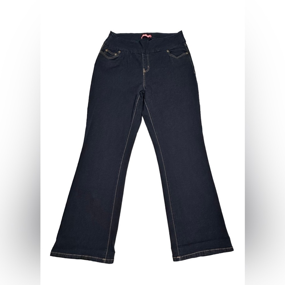 Woman Within 14W Blue Denim Jeans Natural Fit Bell Bottom Flare Wide Leg Pants